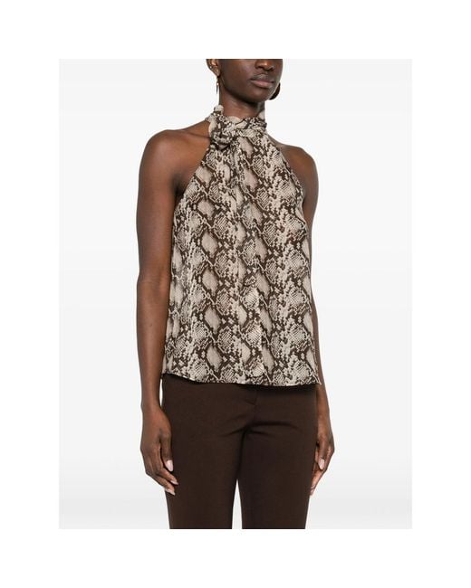 Nili Lotan Brown Snake-Pattern Halter-Neck Top