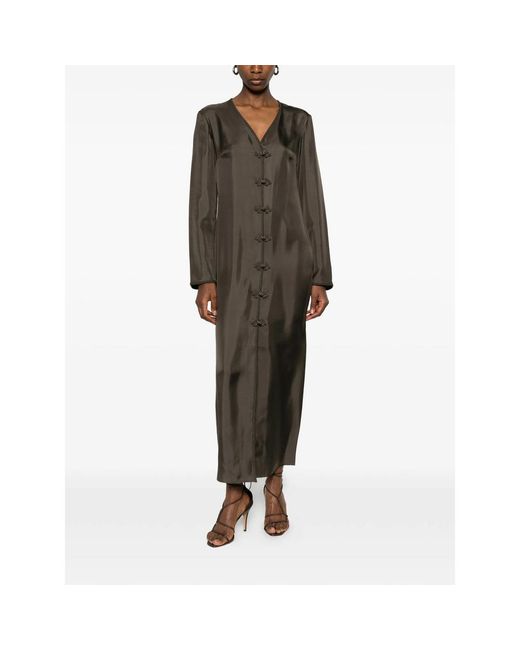 Rohe Brown Frog Button Midi Dress