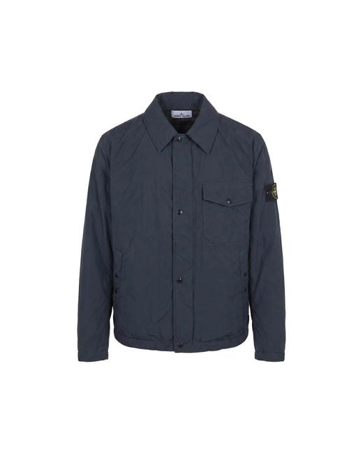 Stone Island Blue Logo-Patch Button-Fastening Jacket for men