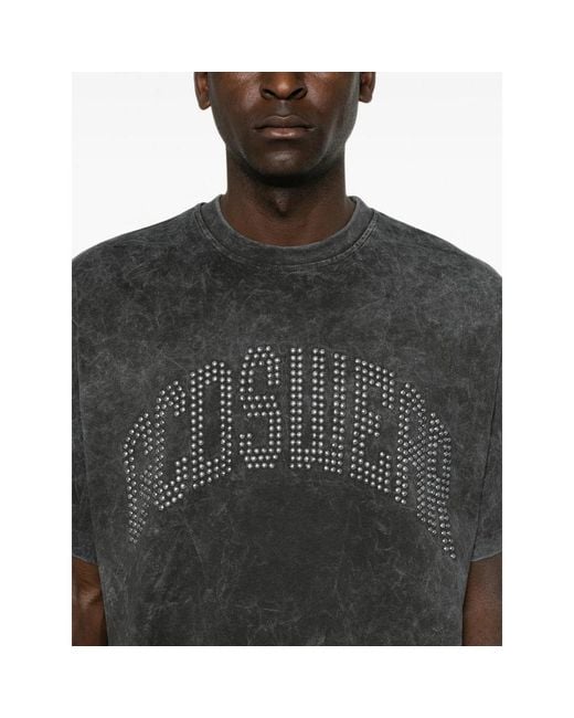 Gcds Black Stud-Embellished Acid-Wash T-Shirt for men