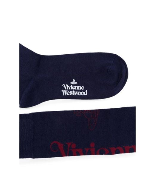 Vivienne Westwood Blue Half Logo High Socks for men