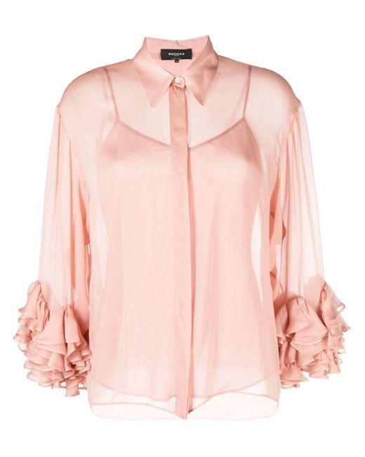 Rochas Pink Layered Ruffled Silk Shirt