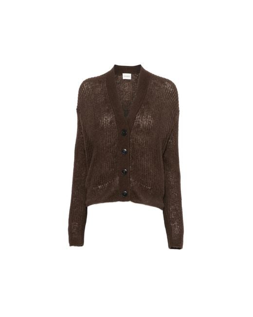 Closed Brown Ribbed-Knit V-Neck Cardigan