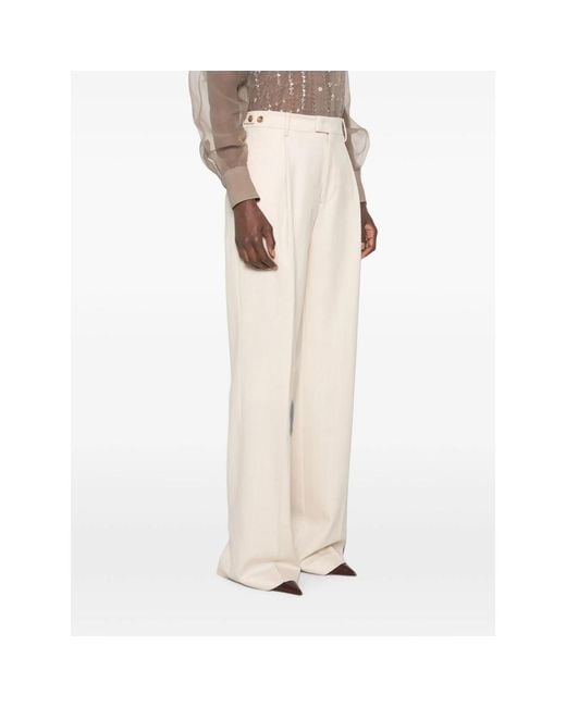 Berwich Natural Herringbone Pleated Trousers