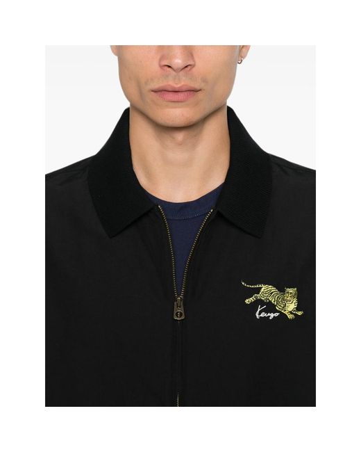 KENZO Black Tiger-Embroidered Zip-Up Jacket for men