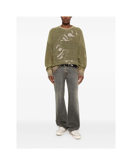 MADFRENZY Green Cortex Grunge Distressed Sweater for men
