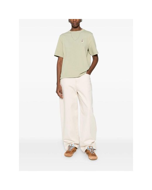 Maison Kitsuné Natural T-Shirt With Embroidered Detail