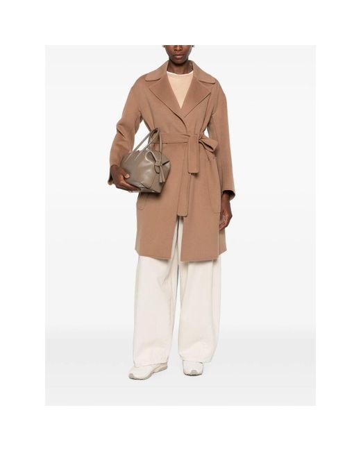 Max Mara Brown Velo Belted Notch-Lapel Coat