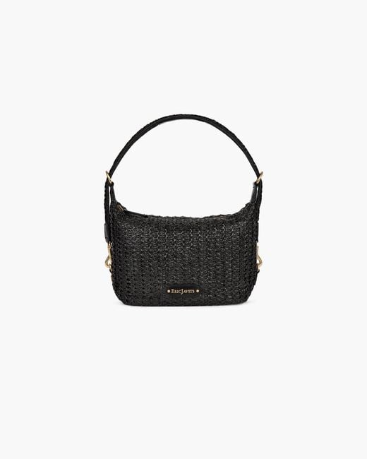Eric Javits Black Woven Raffia Hobo Bag With Leather Trim