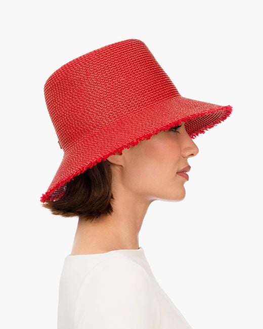 Eric Javits Red Squishee Bucket Straw Hat, Limited Edition, Upf 50+ Sun Protection