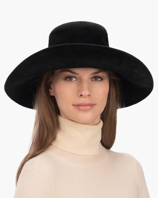 Eric Javits Black Water-Repellent Calf Suede Floppy Hat