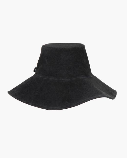 Eric Javits Black Water-Repellent Calf Suede Floppy Hat