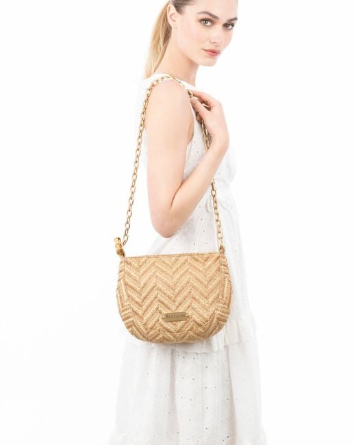 Eric Javits White Chain Pouch Raffia – Zip Top Closure, Adjustable Chain Handle, Durable Canvas Lining, Phone And Sunglasses Pocket