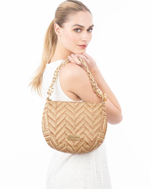 Eric Javits White Chain Pouch Raffia – Zip Top Closure, Adjustable Chain Handle, Durable Canvas Lining, Phone And Sunglasses Pocket