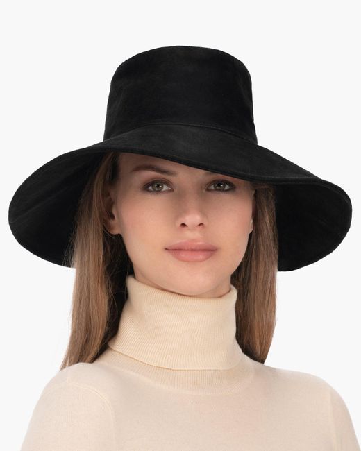 Eric Javits Black Water-Repellent Calf Suede Floppy Hat