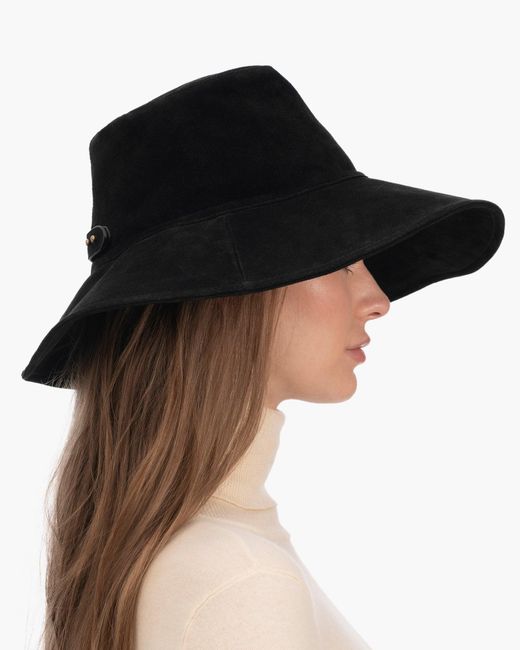 Eric Javits Black Water-Repellent Calf Suede Floppy Hat