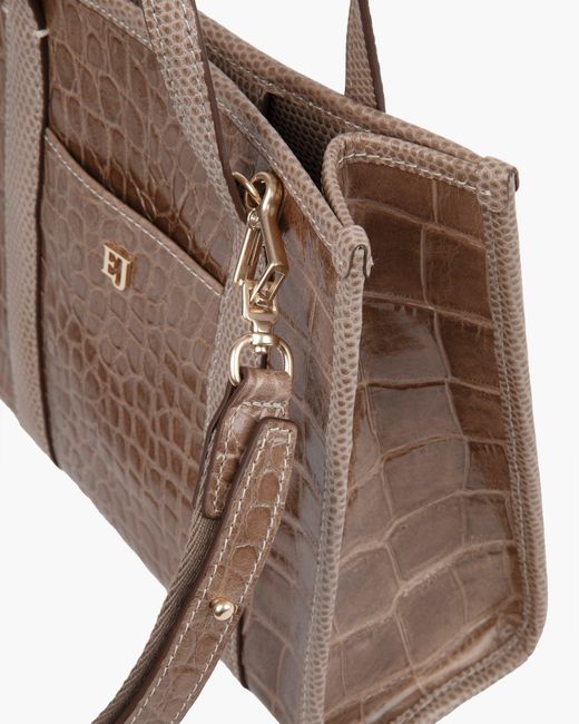 Eric Javits Brown Embossed Calf Leather Top Handle Handbag With Magnetic Closure For