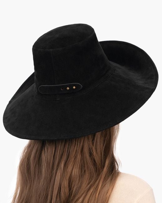 Eric Javits Black Water-Repellent Calf Suede Floppy Hat