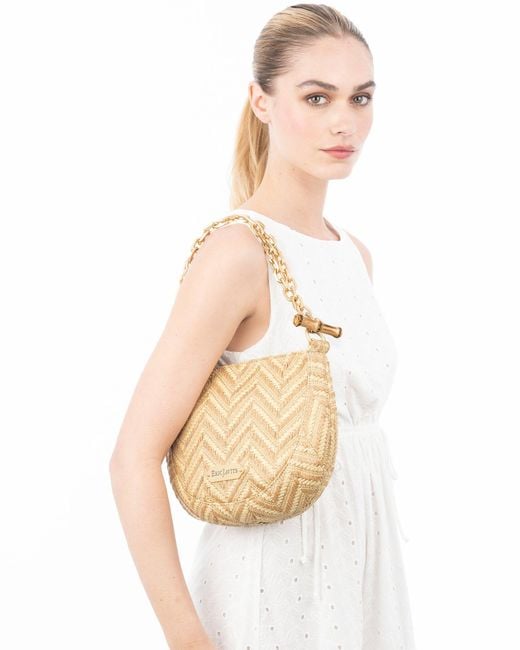Eric Javits White Chain Pouch Raffia – Zip Top Closure, Adjustable Chain Handle, Durable Canvas Lining, Phone And Sunglasses Pocket