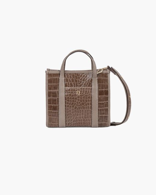 Eric Javits Brown Embossed Calf Leather Top Handle Handbag With Magnetic Closure For