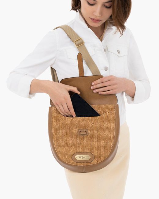 Eric Javits White Palm Pouch Woven Raffia Straw Messenger Bag