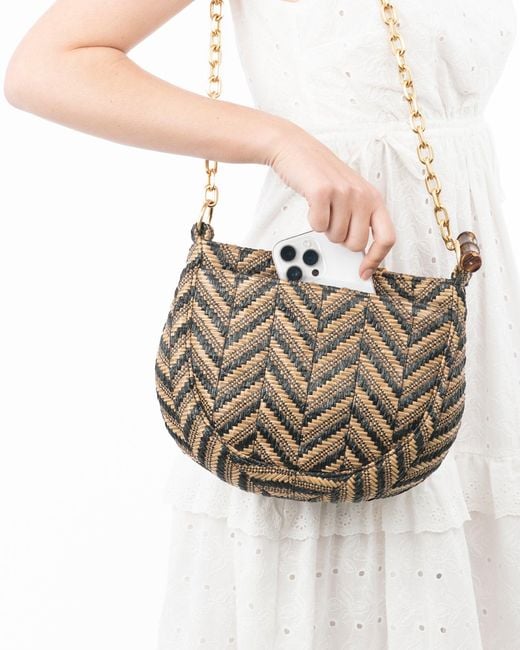 Eric Javits White Chain Pouch Raffia – Zip Top Closure, Adjustable Chain Handle, Durable Canvas Lining, Phone And Sunglasses Pocket