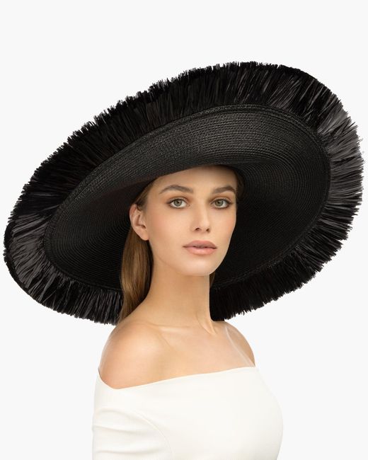 Eric Javits Black Floppy With Fringe Sun Hat For