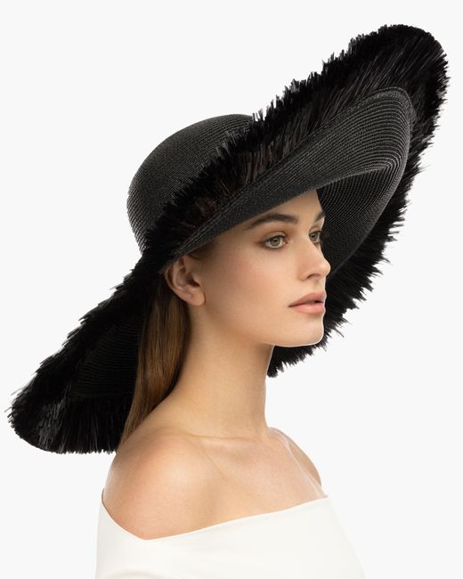 Eric Javits Black Floppy With Fringe Sun Hat For