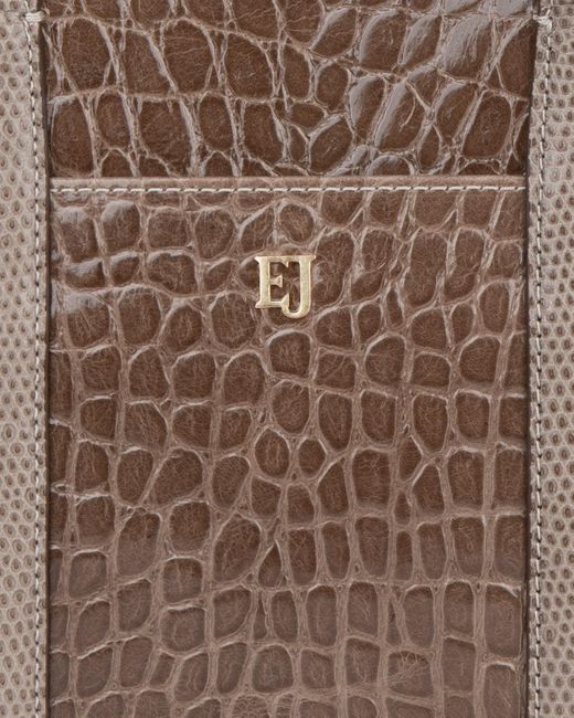Eric Javits Brown Embossed Calf Leather Top Handle Handbag With Magnetic Closure For