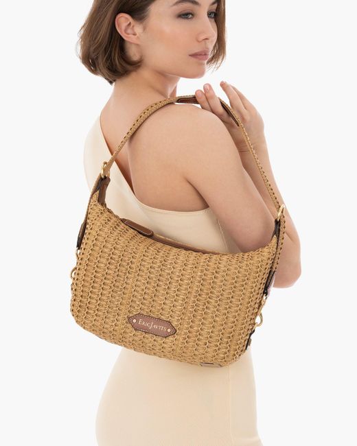 Eric Javits Black Woven Raffia Hobo Bag With Leather Trim