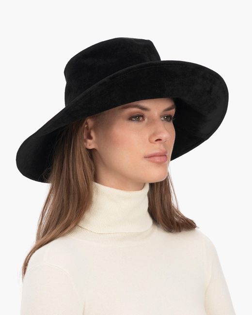 Eric Javits Black Water-Repellent Calf Suede Floppy Hat