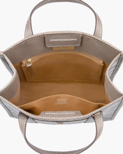 Eric Javits Brown Embossed Calf Leather Top Handle Handbag With Magnetic Closure For