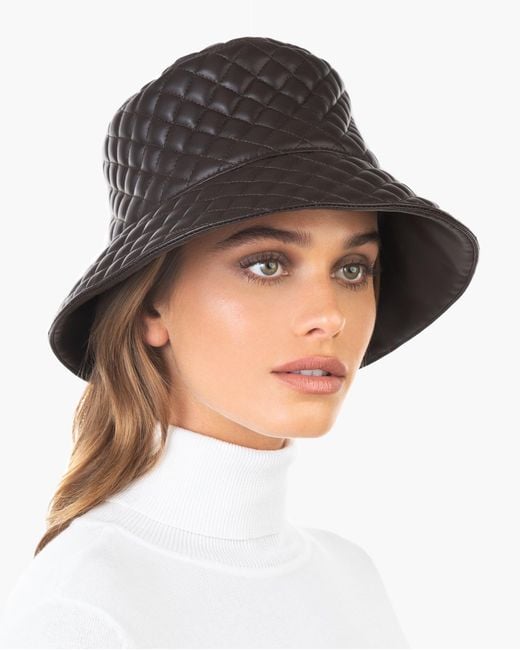 Eric Javits Black Quilty Bucket Hat For Leather, Water-Repellent, Lightweight, Made