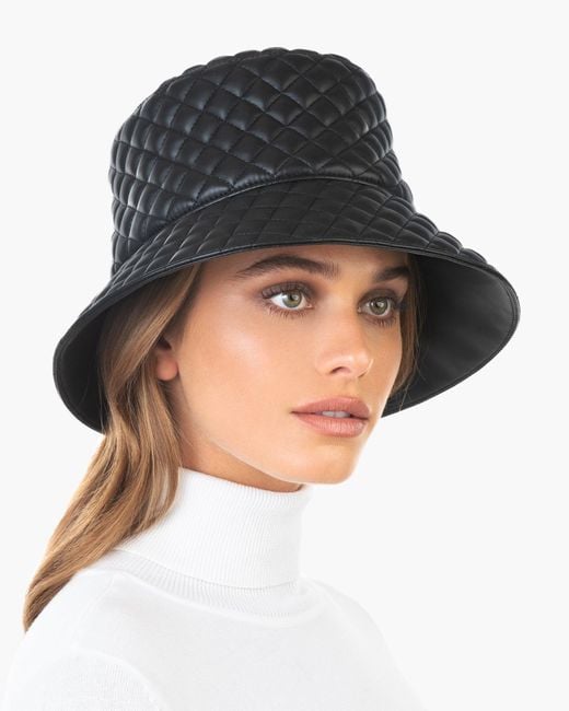 Eric Javits Black Quilty Bucket Hat For Leather, Water-Repellent, Lightweight, Made