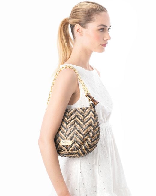 Eric Javits White Chain Pouch Raffia – Zip Top Closure, Adjustable Chain Handle, Durable Canvas Lining, Phone And Sunglasses Pocket