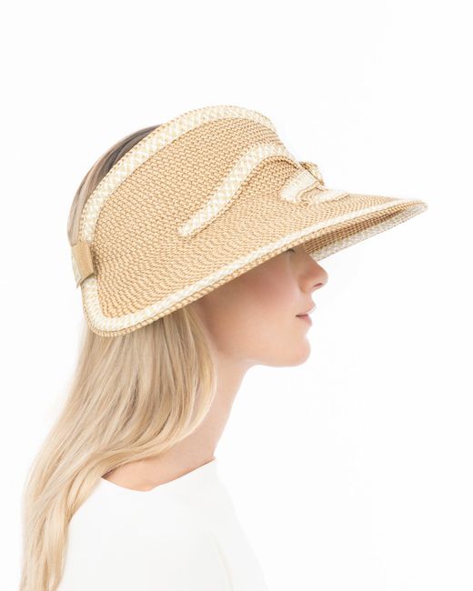 Eric Javits Squishee Straw Sun Visor With Bow in White | Lyst