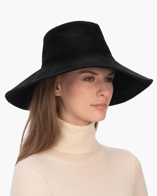 Eric Javits Black Water-Repellent Calf Suede Floppy Hat