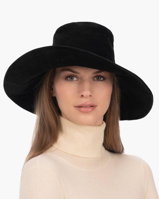 Eric Javits Black Water-Repellent Calf Suede Floppy Hat