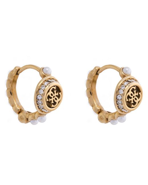 Guess Metallic Ohrringe 4G Tiny Pearly Huggies Goldfarben JUBE05518JWYG