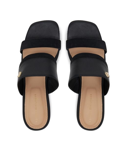 Tommy Hilfiger Black Pantoletten Leather & Suede Block Heel Mule Fw0Fw08530