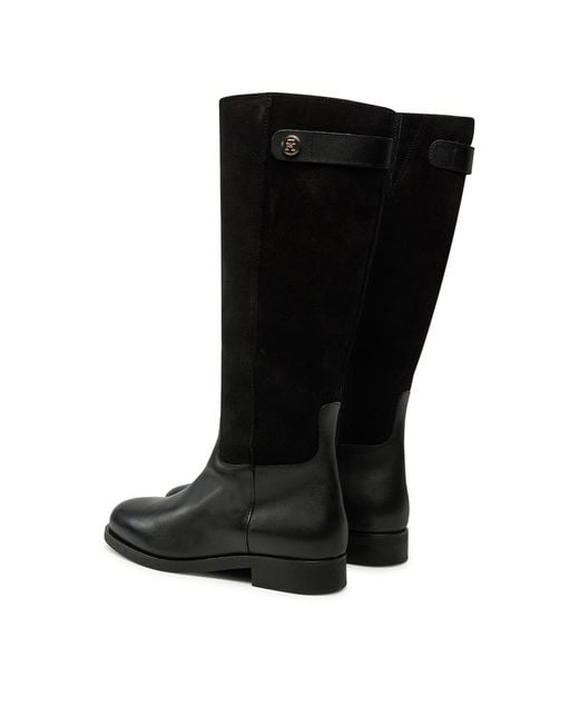 Tommy Hilfiger Black Stiefel Th Stud Leather Mix Long Boot Fw0Fw08341