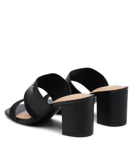 Tommy Hilfiger Black Pantoletten Leather & Suede Block Heel Mule Fw0Fw08530