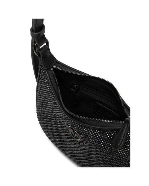 Pinko Black Tasche Borsa Half Moon Baby Full Strass Block Color + Pelle
