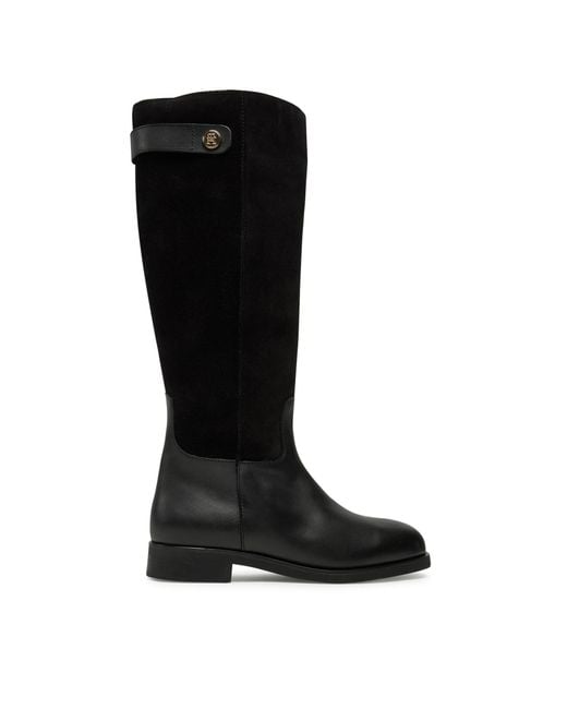 Tommy Hilfiger Black Stiefel Th Stud Leather Mix Long Boot Fw0Fw08341