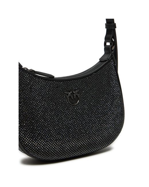 Pinko Black Tasche Borsa Half Moon Baby Full Strass Block Color + Pelle