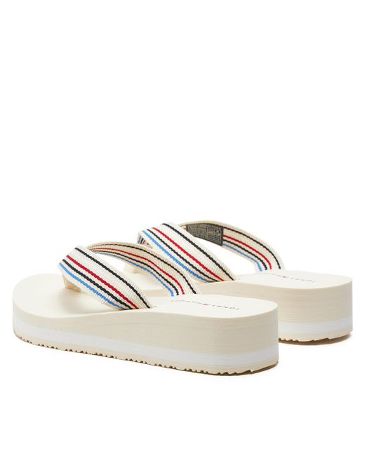 Tommy Hilfiger Natural Zehentrenner wedge stripes beach sandal fw0fw07858 calico aef