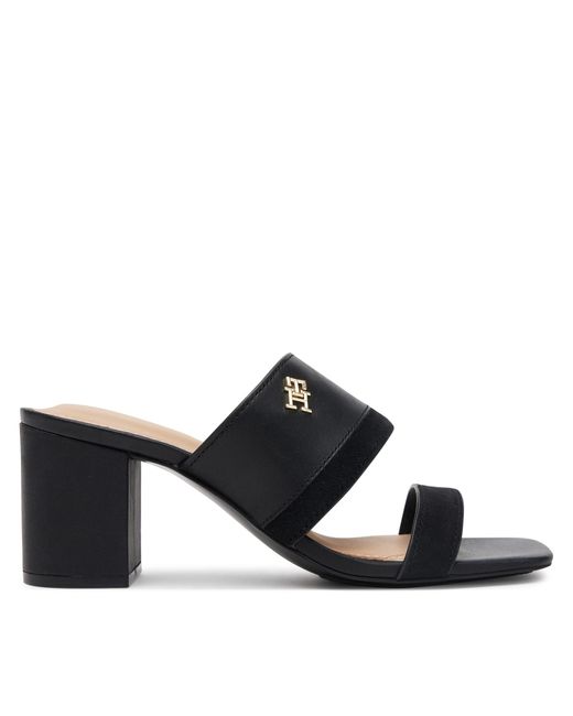 Tommy Hilfiger Black Pantoletten Leather & Suede Block Heel Mule Fw0Fw08530