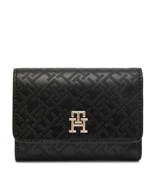 Tommy Hilfiger Black Große Damen Geldbörse Th Distinct Trifold Wallet Mono Aw0Aw17257