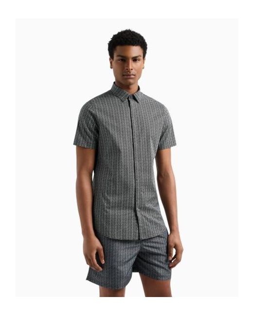 Chemise À Manches Courtes En Popeline De Coton Stretch Noire ARMANI EXCHANGE pour homme en coloris Gray