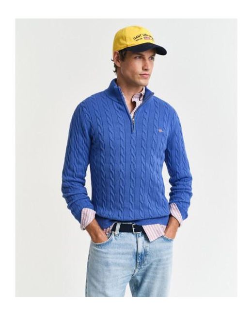 Pull Cable Half Zip Gant pour homme en coloris Blue